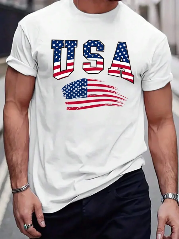 USA Flag Print Men's T-shirt