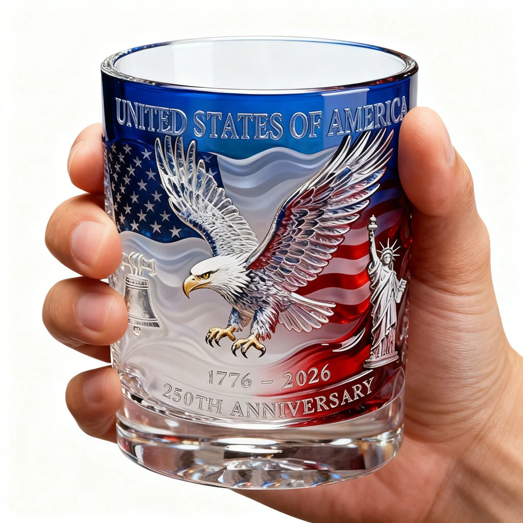 America 250 Years Anniversary Hand-blown Glassware America 250th Patriotic Eagle Cup Whiskey Glasses Rotating Cup