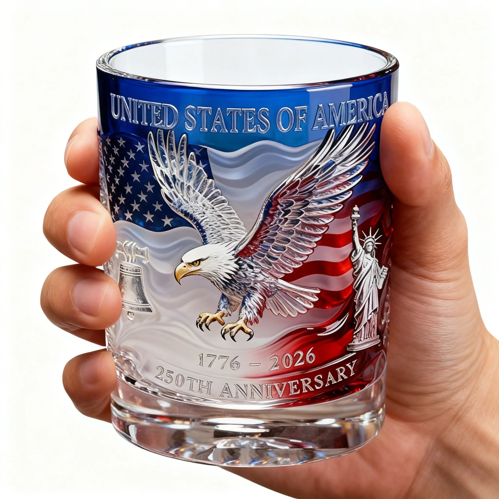America 250 Years Anniversary Hand-blown Glassware America 250th Patriotic Eagle Cup Whiskey Glasses Rotating Cup