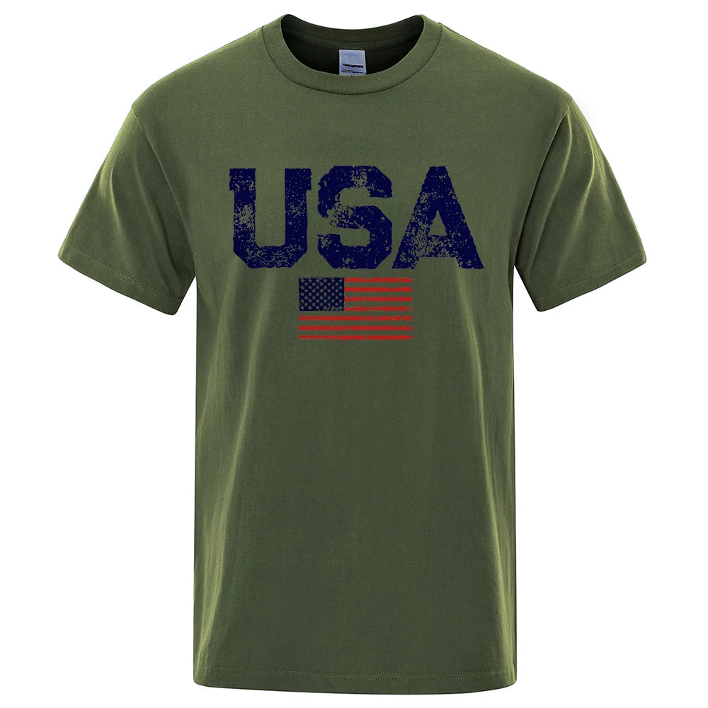 Vintage Usa Flag T Shirts Breathable