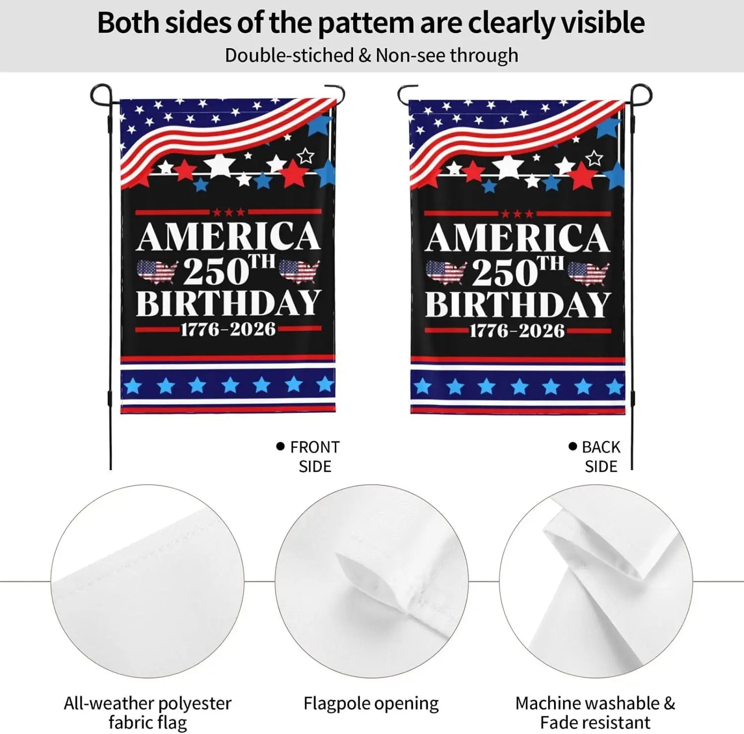 Double Sided America 250th Birthday Flag