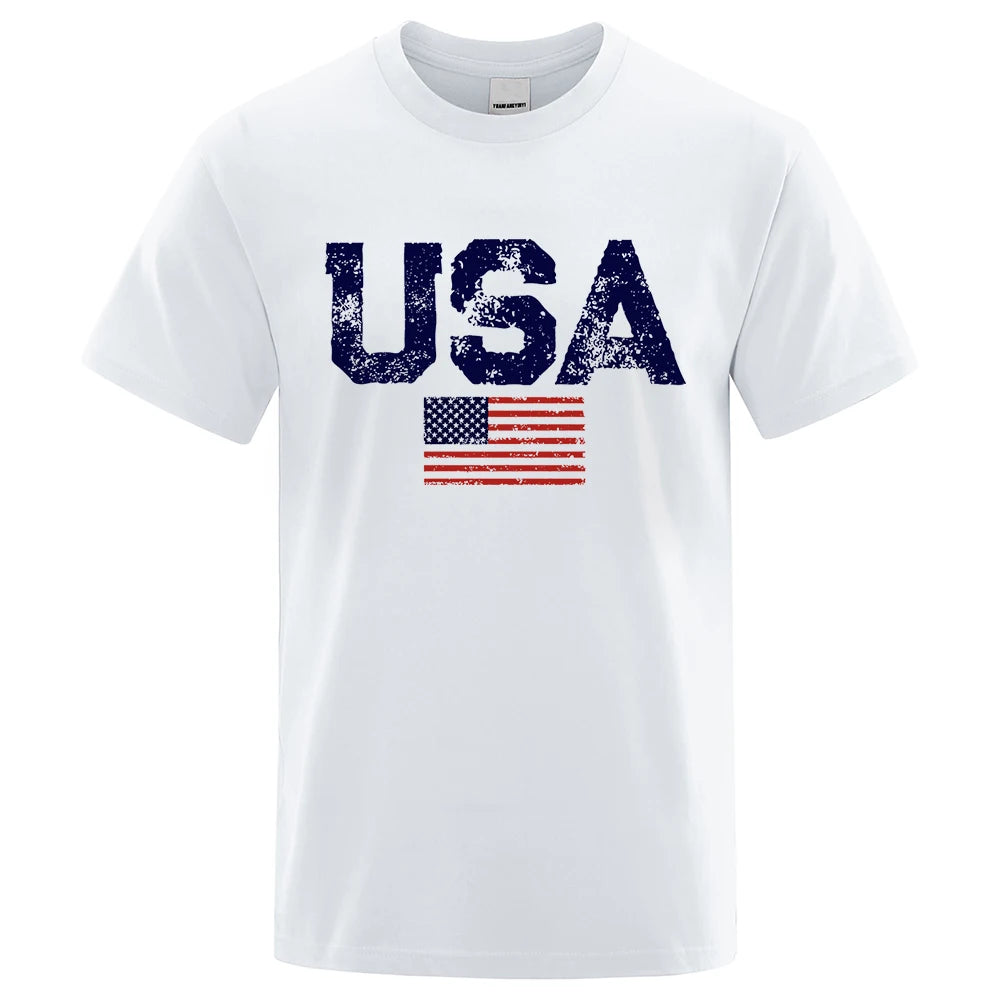 Vintage Usa Flag T Shirts Breathable