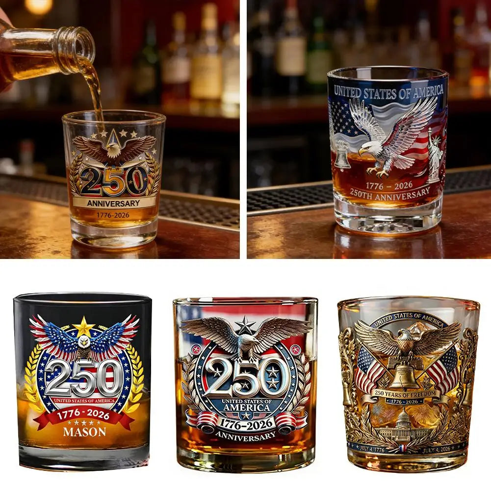 America 250 Years Anniversary Hand-blown Glassware America 250th Patriotic Eagle Cup Whiskey Glasses Rotating Cup