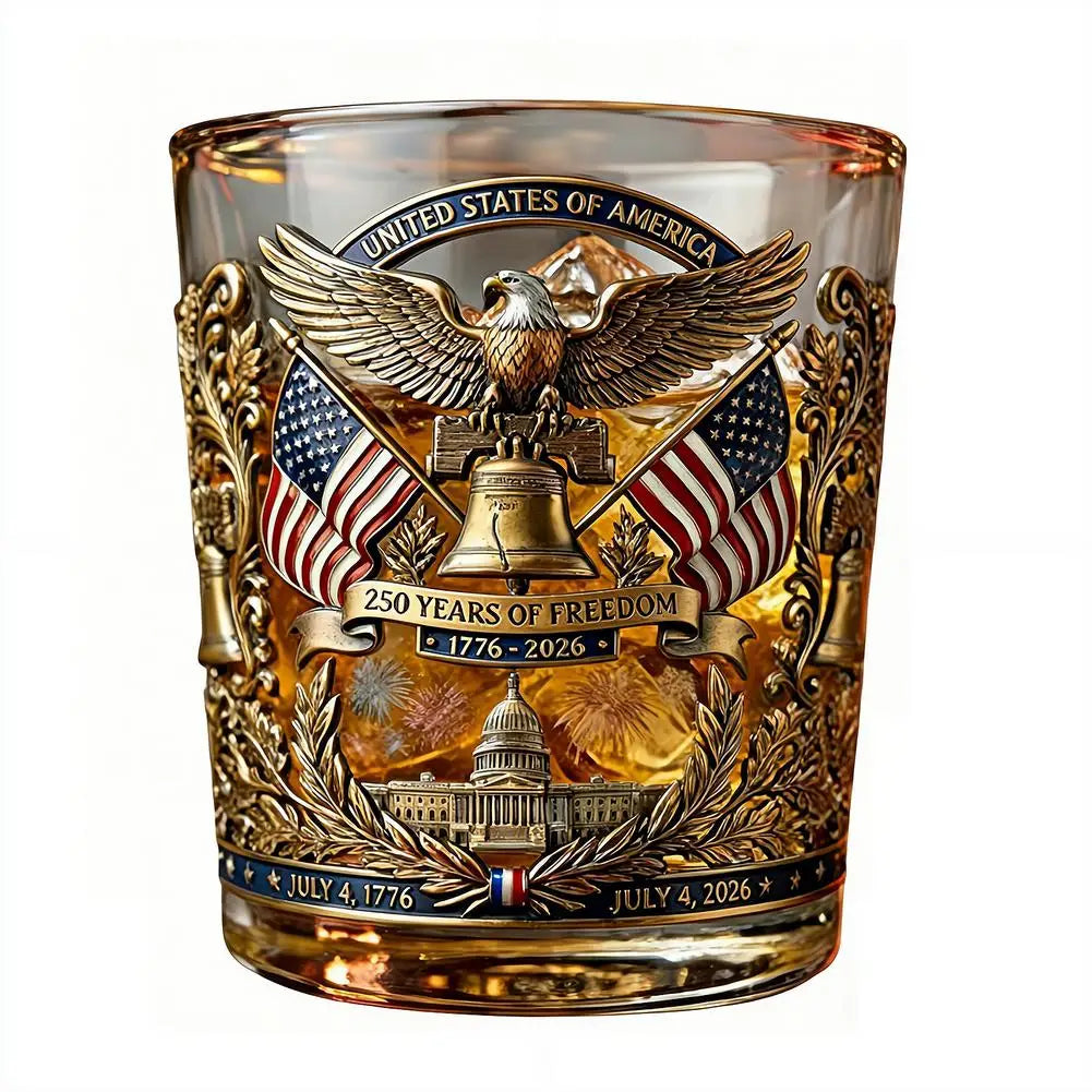 America 250 Years Anniversary Hand-blown Glassware America 250th Patriotic Eagle Cup Whiskey Glasses Rotating Cup