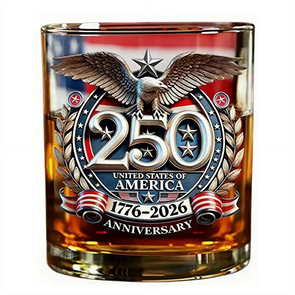 America 250 Years Anniversary Hand-blown Glassware America 250th Patriotic Eagle Cup Whiskey Glasses Rotating Cup