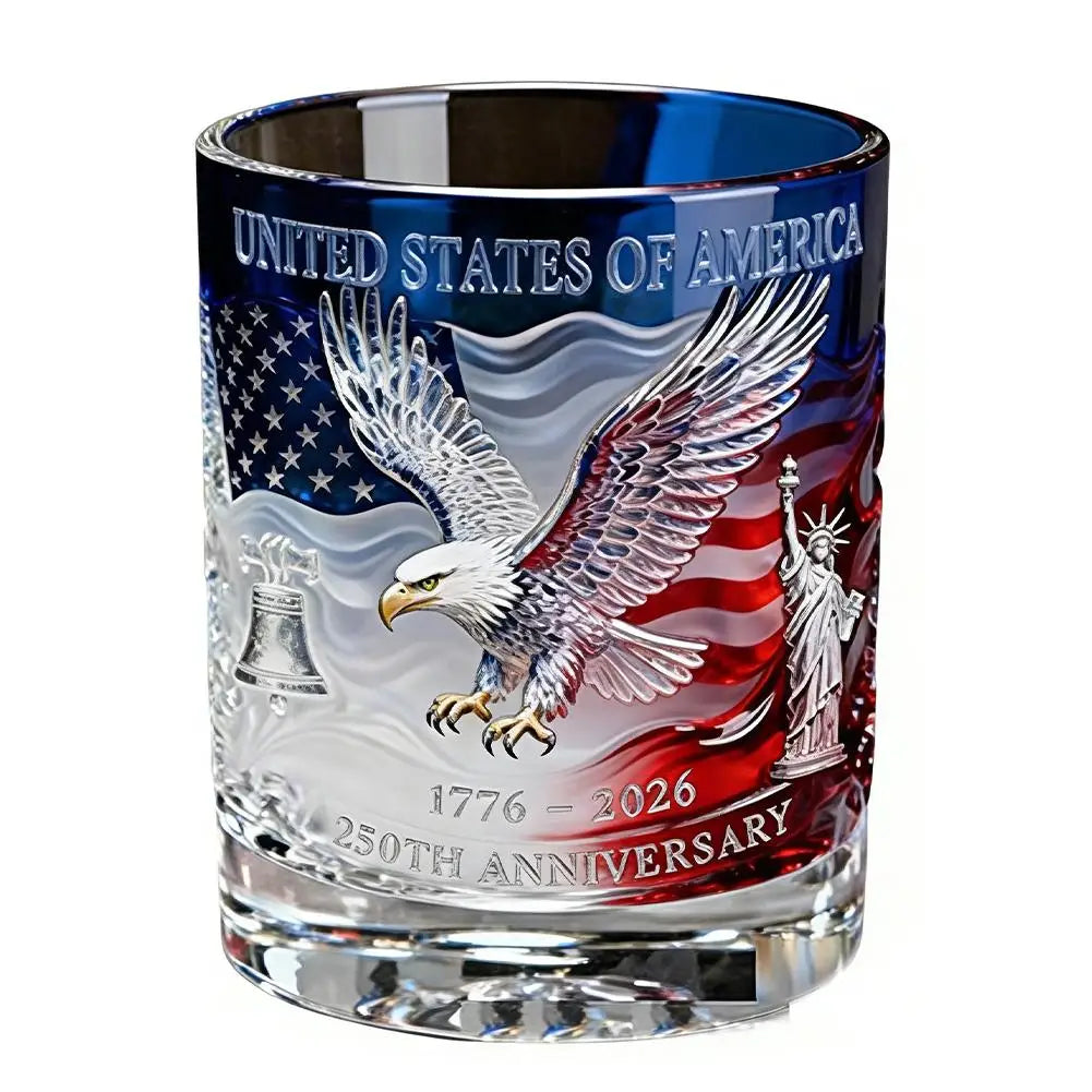 America 250 Years Anniversary Hand-blown Glassware America 250th Patriotic Eagle Cup Whiskey Glasses Rotating Cup