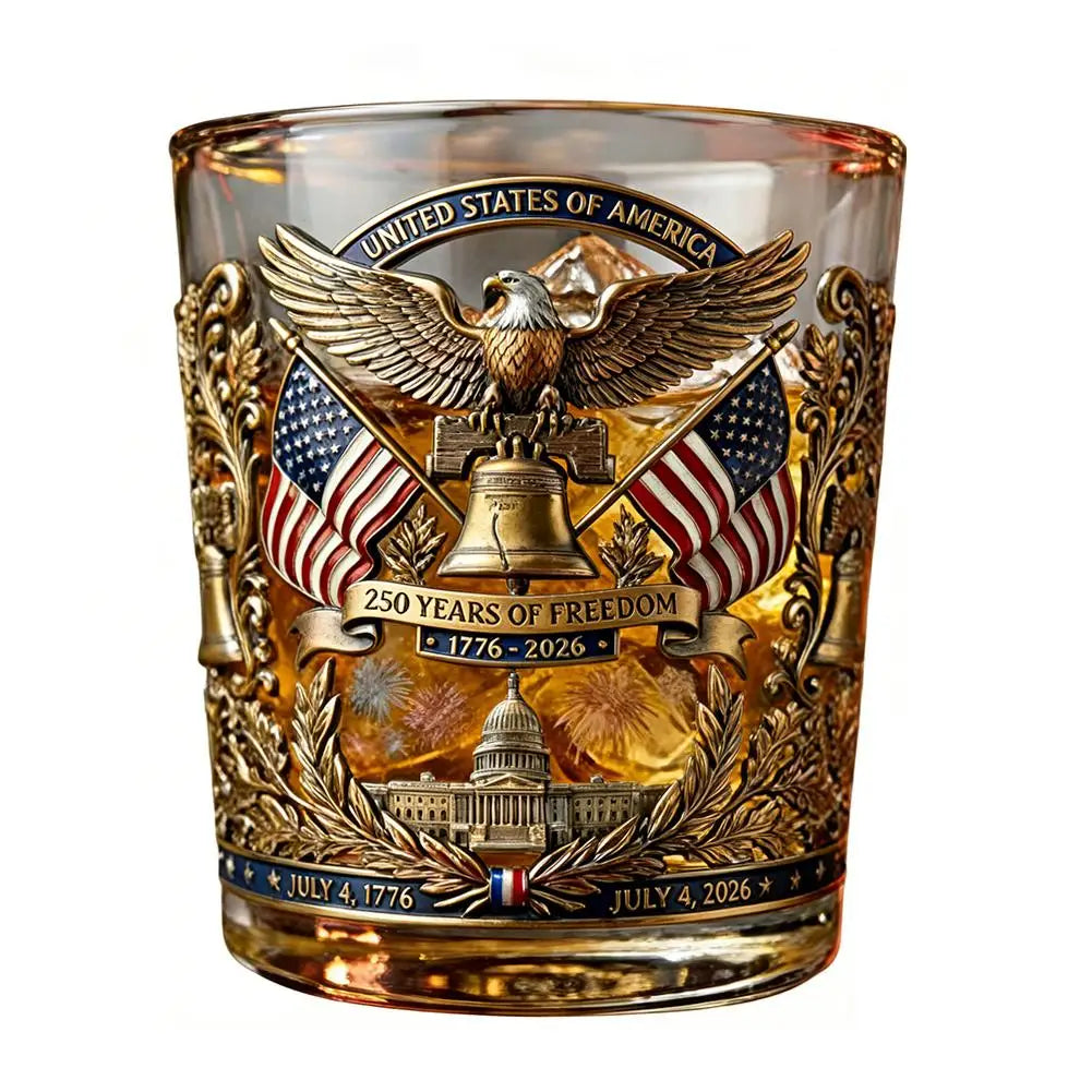 America 250 Years Anniversary Hand-blown Glassware America 250th Patriotic Eagle Cup Whiskey Glasses Rotating Cup