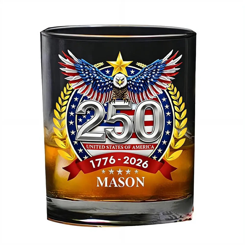 America 250 Years Anniversary Hand-blown Glassware America 250th Patriotic Eagle Cup Whiskey Glasses Rotating Cup