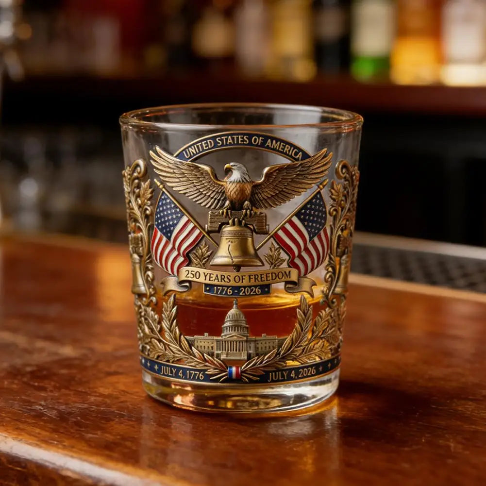 America 250 Years Anniversary Hand-blown Glassware America 250th Patriotic Eagle Cup Whiskey Glasses Rotating Cup