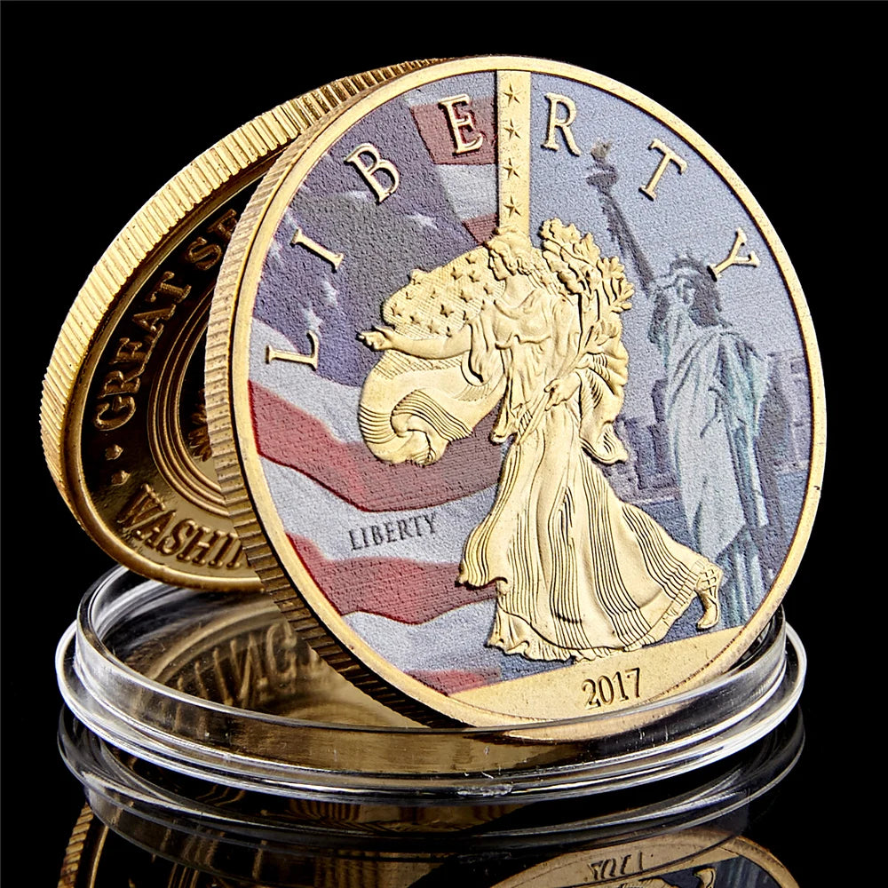 USA New York Lady Statue of Liberty Great Seal of USA Gold Silver Coin