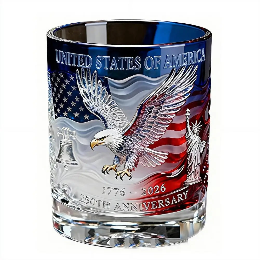 America 250 Years Anniversary Hand-blown Glassware America 250th Patriotic Eagle Cup Whiskey Glasses Rotating Cup