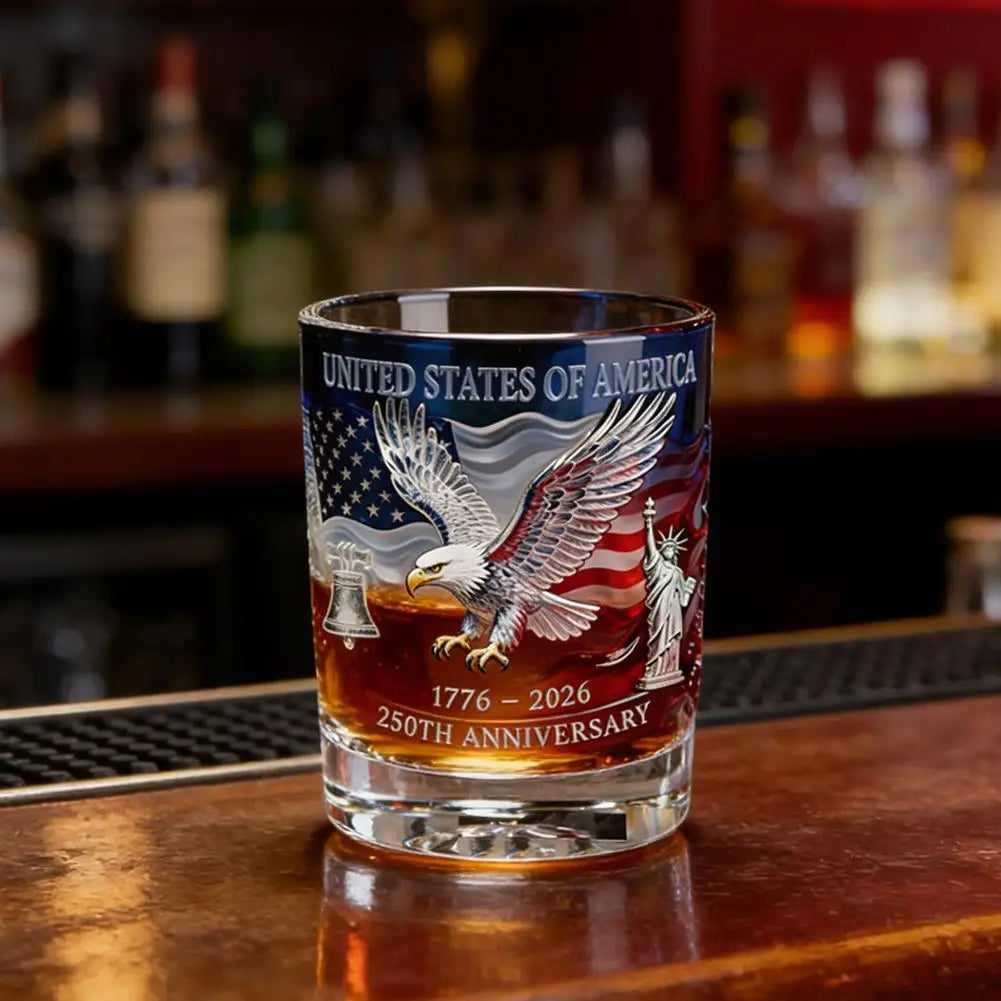 America 250 Years Anniversary Hand-blown Glassware America 250th Patriotic Eagle Cup Whiskey Glasses Rotating Cup